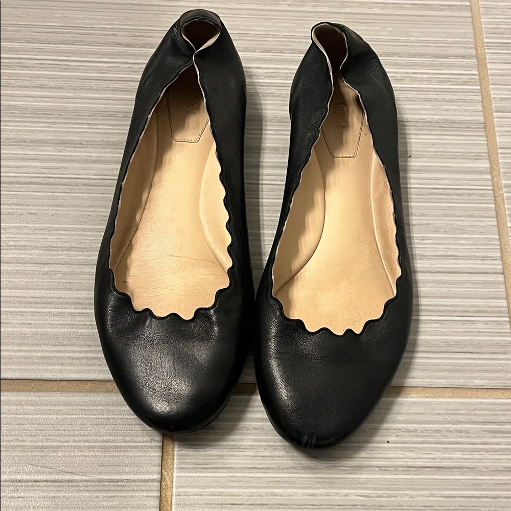 Chloe Black Scalloped Leather Flats